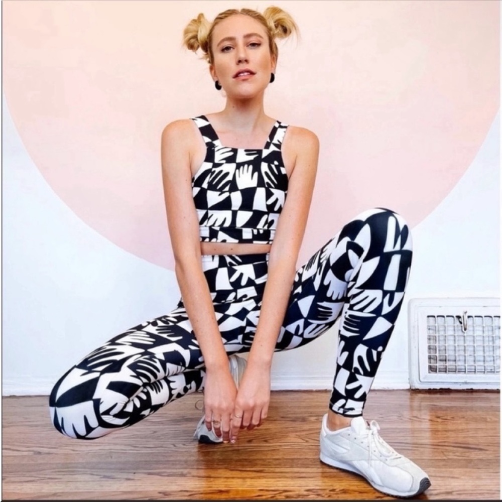 Anthropologie Dazey La Ani Figures Printed Sports Bra Black Yoga Top Size Xs Nwt